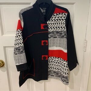Women’s Ali Miles Mixed Print Art to Wear Large Button Top Size Large